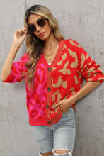 Load image into Gallery viewer, Leopard Button Front Ribbed Trim Cardigan