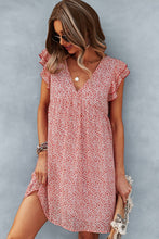 Load image into Gallery viewer, Printed V-Neck Flutter Sleeve Dress