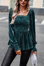 Load image into Gallery viewer, Smocked Square Neck Long Sleeve Blouse