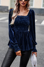 Load image into Gallery viewer, Smocked Square Neck Long Sleeve Blouse