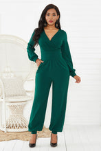 Load image into Gallery viewer, Gathered Detail Surplice Lantern Sleeve Jumpsuit
