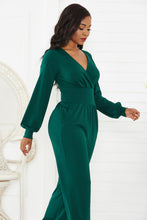 Load image into Gallery viewer, Gathered Detail Surplice Lantern Sleeve Jumpsuit