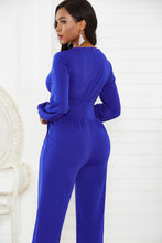 Load image into Gallery viewer, Gathered Detail Surplice Lantern Sleeve Jumpsuit