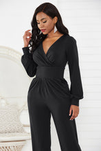 Load image into Gallery viewer, Gathered Detail Surplice Lantern Sleeve Jumpsuit