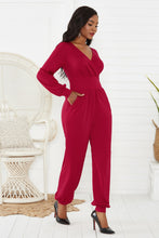 Load image into Gallery viewer, Gathered Detail Surplice Lantern Sleeve Jumpsuit