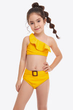 Load image into Gallery viewer, Ruffled One-Shoulder Buckle Detail Two-Piece Swim Set