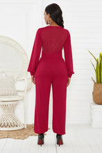 Load image into Gallery viewer, Gathered Detail Surplice Lantern Sleeve Jumpsuit