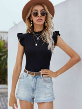 Load image into Gallery viewer, Flutter Sleeve Mock Neck Ribbed Top