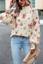 Load image into Gallery viewer, Floral Print Mock Neck Lantern Sleeve Blouse
