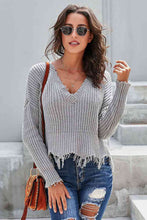 Load image into Gallery viewer, Drop Shoulder Distressed Hem Sweater