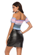 Load image into Gallery viewer, Striped Off-Shoulder Frill Hem Knit Top