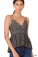 Load image into Gallery viewer, CROCHET LACE PEPLUM CAMI