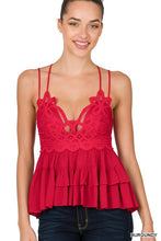 Load image into Gallery viewer, CROCHET LACE PEPLUM CAMI