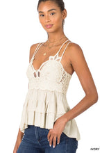Load image into Gallery viewer, CROCHET LACE PEPLUM CAMI