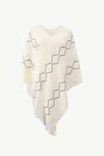 Load image into Gallery viewer, Pearl Trim V-Neck Fringe Hem Poncho