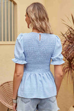 Load image into Gallery viewer, Swiss Dot Smocked Peplum Blouse