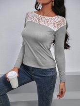 Load image into Gallery viewer, Lace Spliced Long Sleeve Tee