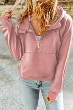 Load image into Gallery viewer, Half-Zip Thumbhole Sleeve Hoodie