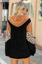 Load image into Gallery viewer, Leopard Color Block Hooded Teddy Jacket with Pockets