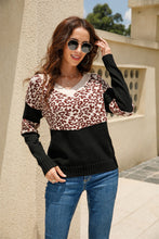 Load image into Gallery viewer, Leopard Color Block V-Neck Knit Pullover
