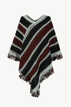 Load image into Gallery viewer, Heathered V-Neck Fringe Hem Poncho