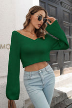 Load image into Gallery viewer, Cropped V-Neck Flare Sleeve Knit Top