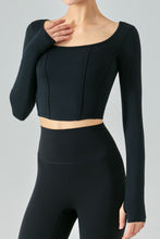 Load image into Gallery viewer, Seam Detail Thumbhole Sleeve Cropped Sports Top