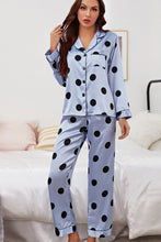 Load image into Gallery viewer, Satin Button-Up Lapel Collar Top and Pants Pajama Set