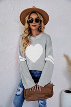 Load image into Gallery viewer, Heart Graphic Long Sleeve Ribbed Trim Sweater