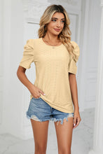 Load image into Gallery viewer, Eyelet Puff Sleeve Round Neck Blouse