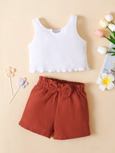 Load image into Gallery viewer, Girls Ribbed Notched Tank and Bow Detail Shorts Set