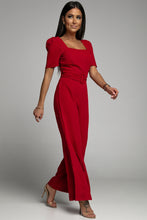 Load image into Gallery viewer, Belted Square Neck Puff Sleeve Jumpsuit