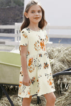 Load image into Gallery viewer, Girls Floral Short Sleeve Round Neck Dress