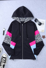 Load image into Gallery viewer, Leopard Color Block Zip-Up Hooded Jacket