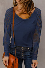 Load image into Gallery viewer, Sheer Striped Raglan Sleeve V-Neck Top
