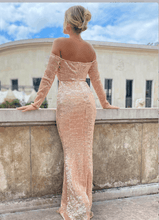 Load image into Gallery viewer, Sequined Off-Shoulder Fishtail Dress