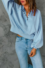 Load image into Gallery viewer, Quarter-Snap Collared Lantern Sleeve Sweatshirt