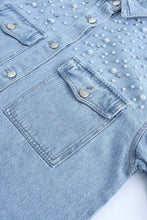 Load image into Gallery viewer, Pearl Detail Frayed Hem Denim Jacket
