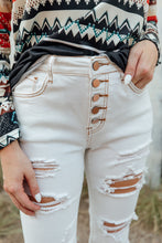 Load image into Gallery viewer, Contrast Stitching Distressed Button Fly Flare Jeans