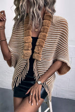 Load image into Gallery viewer, Striped Faux Fur Trim Open Front Cardigan