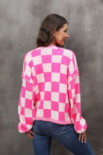 Load image into Gallery viewer, Checkered Open Front Drop Shoulder Cardigan