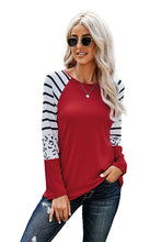 Load image into Gallery viewer, Leopard Panel Striped Raglan Sleeve Top