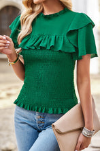 Load image into Gallery viewer, Smocked Tie Back Flutter Sleeve Blouse