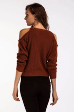 Load image into Gallery viewer, Double Take Round Neck Cold-Shoulder Ribbed Sweater
