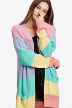 Load image into Gallery viewer, Color Block Open Front Drop Shoulder Cardigan with Pockets