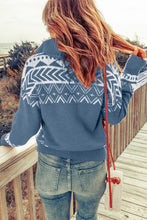 Load image into Gallery viewer, Geometric Ribbed Trim Quarter Zip Sweater