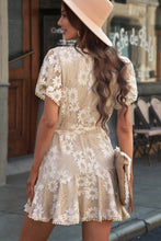 Load image into Gallery viewer, Floral Lace Pompom Detail Tie-Waist Flutter Sleeve Dress
