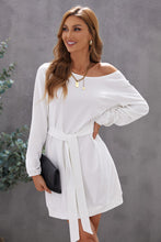 Load image into Gallery viewer, Boat Neck Belted Long Sleeve Dress