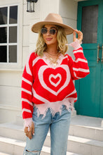 Load image into Gallery viewer, Heart Pattern Distressed Sweater