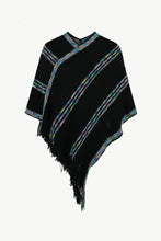 Load image into Gallery viewer, Colorful Stripe V-Neck Asymmetrical Fringe Hem Poncho